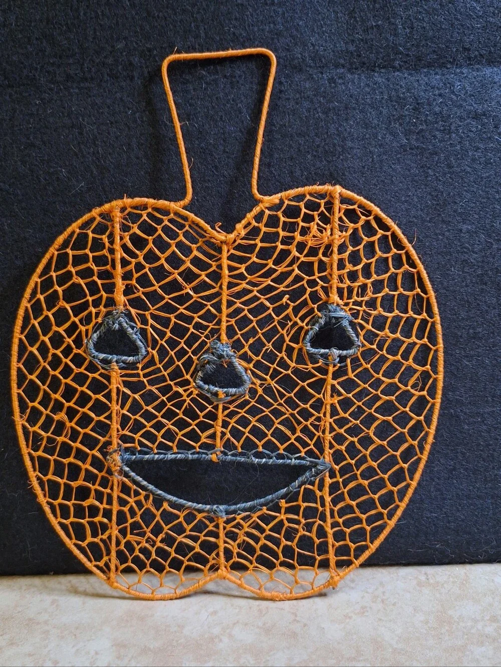 Vintage Macrame Halloween Decoration Decor Wall Art Pumpkin Jack O Lantern Set/5